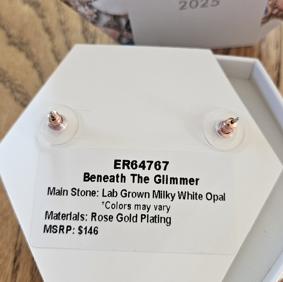 Bomb Party October Earrings. Lab Grown Milky White Opal. - Picture 2 of 3